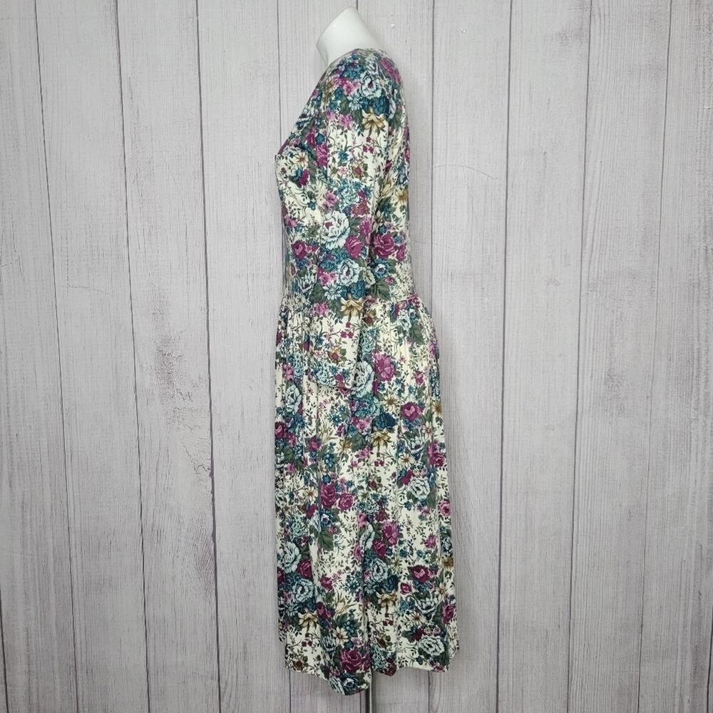 Vintage Cottagecore Cotton Blend Floral Midi Dress, size 8P - Picture 2 of 6
